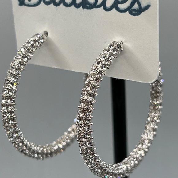 Baubles Encrusted Austrian Crystal Silver Hoop Earrings $12 EA or Bundle 3/$20 - Picture 3 of 8
